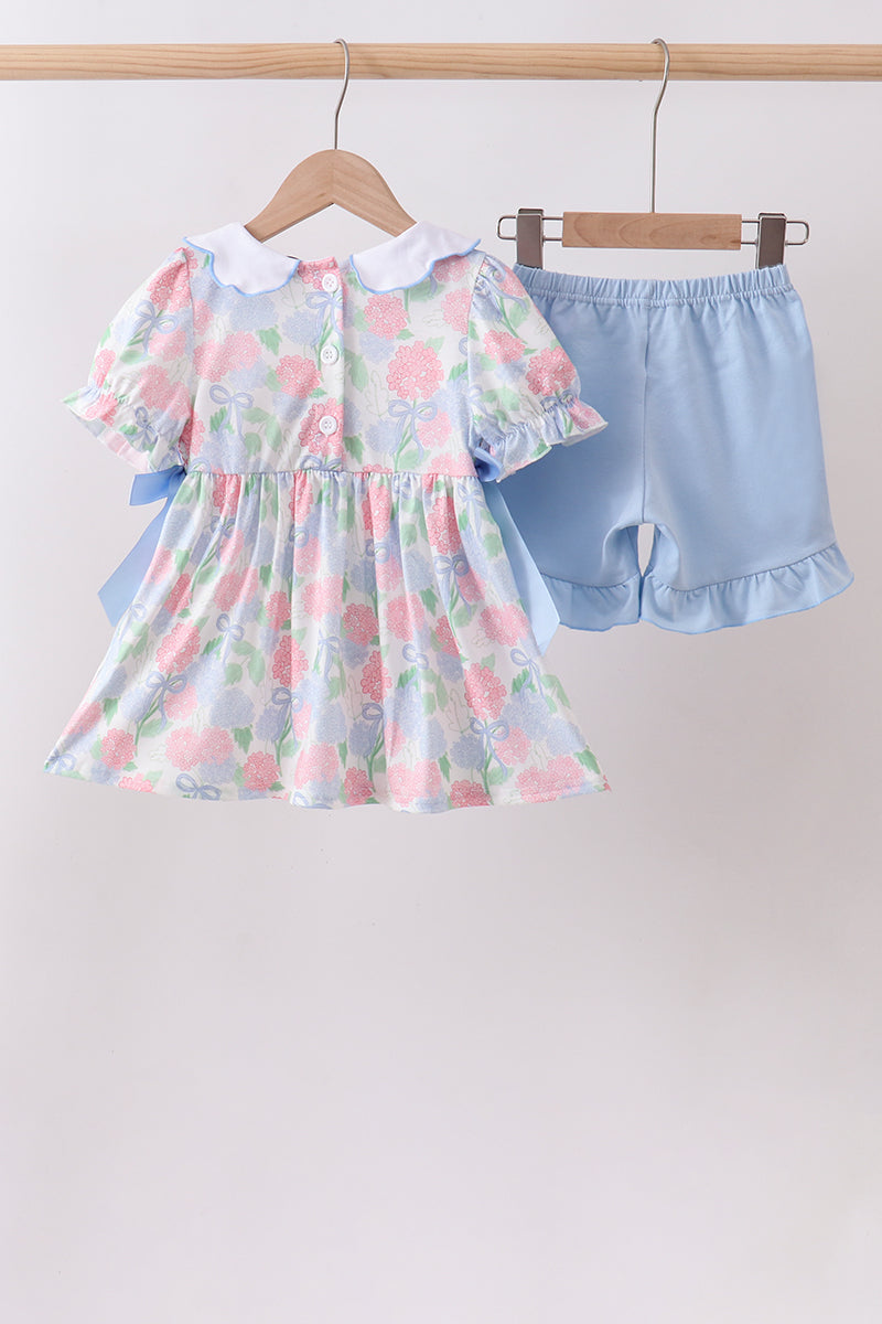 Blue Hydrangea Smocked Pearl Set