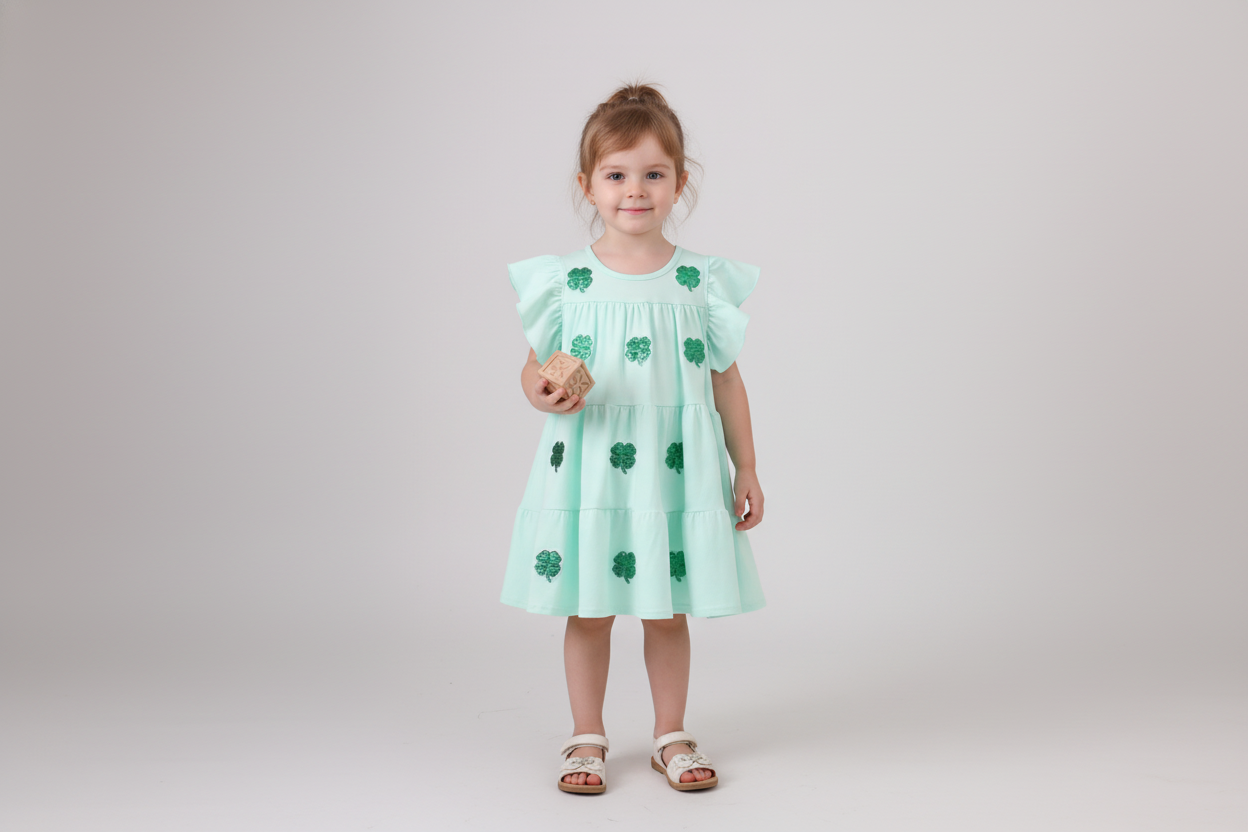 Mint clover sequin ruffle tiered dress