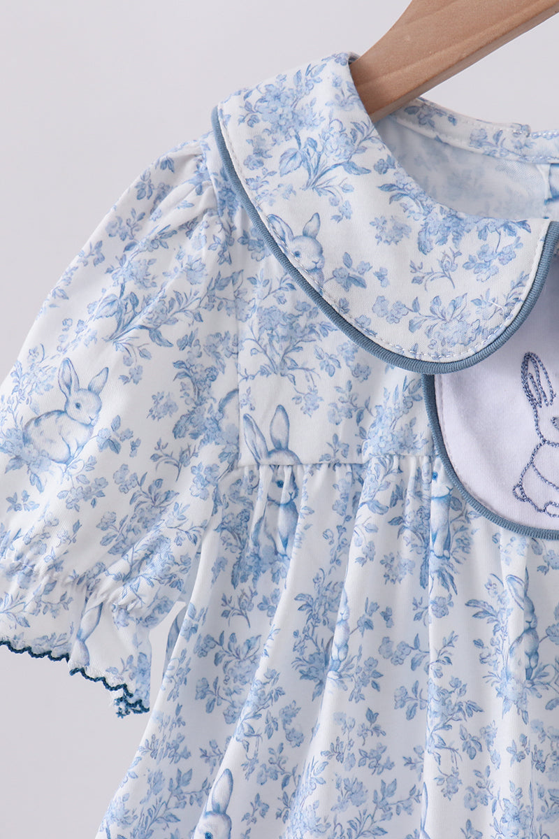 Navy bunny embroidery floral peter pan collar shorts set