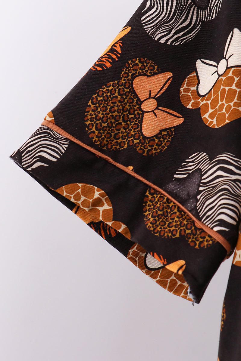 Brown character bamboo pajama set