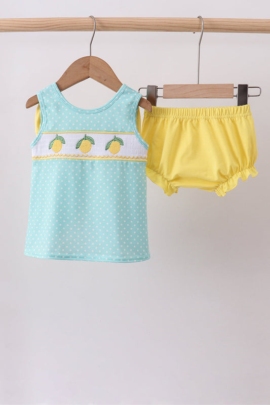 Summer lemon smocked bow bloomer set