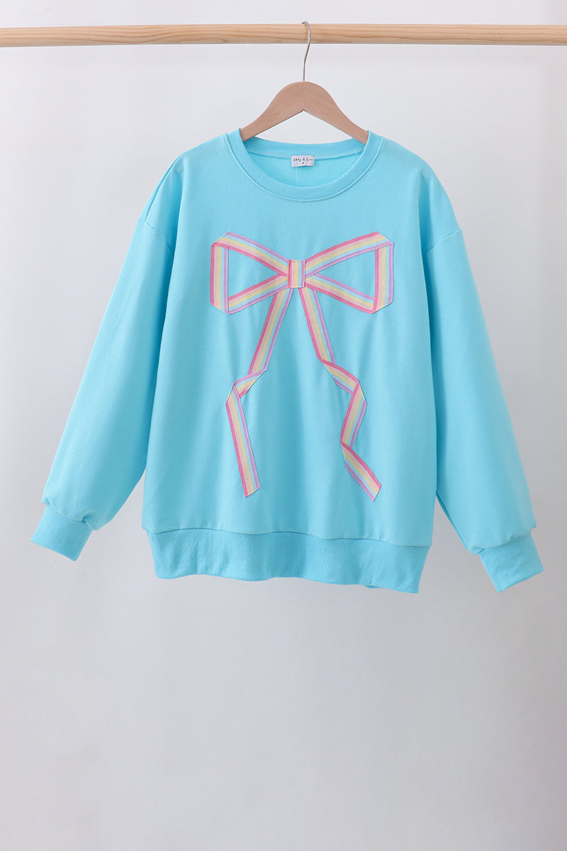 Blue bow hand-sewn mom&me sweatshirt