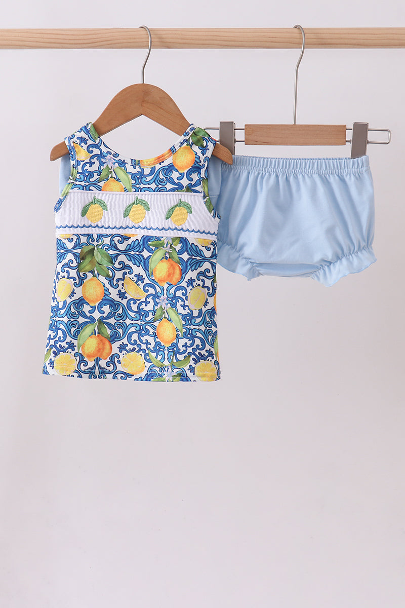 Lemon smocked ruffle bloomer set