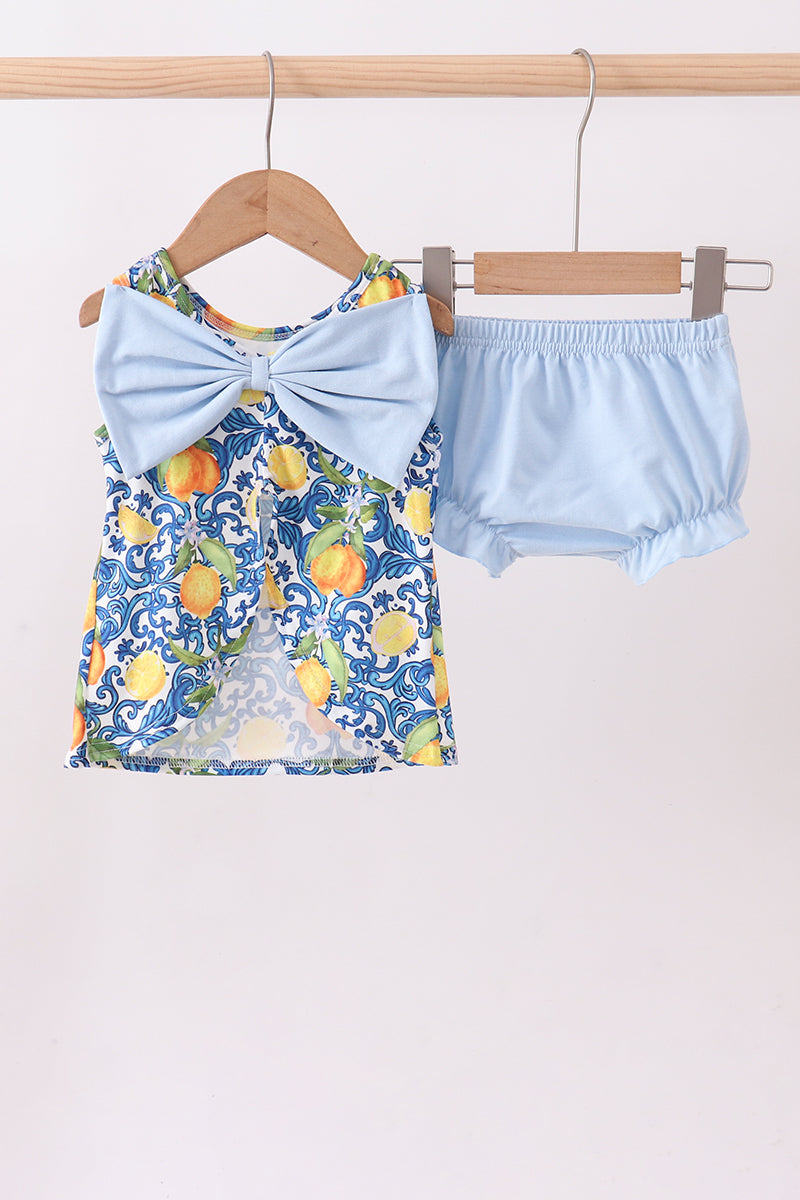 Lemon smocked ruffle bloomer set