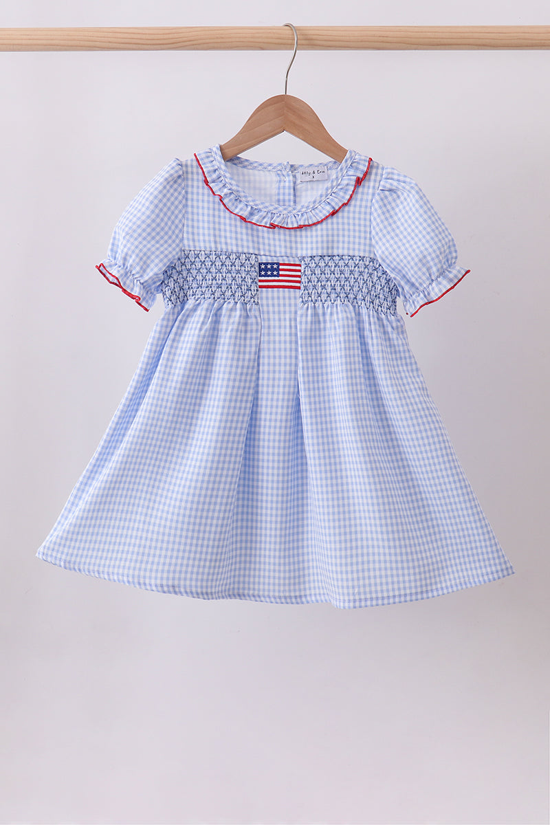 Blue flag smocked ruffle dress