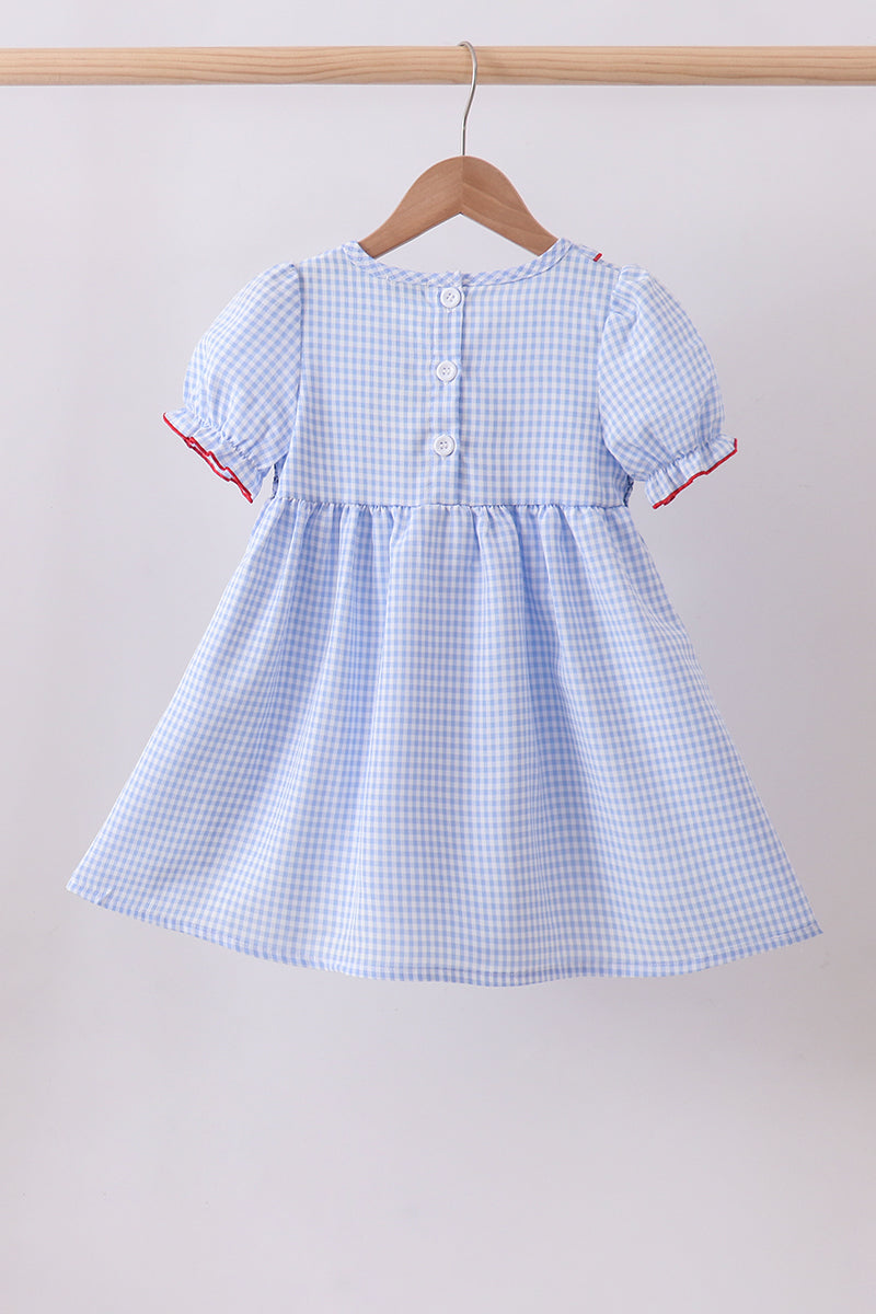 Blue flag smocked ruffle dress