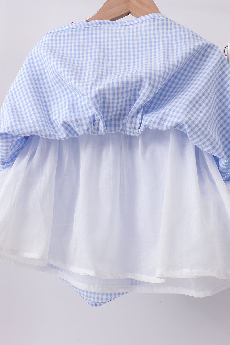 Blue flag smocked ruffle shorts set
