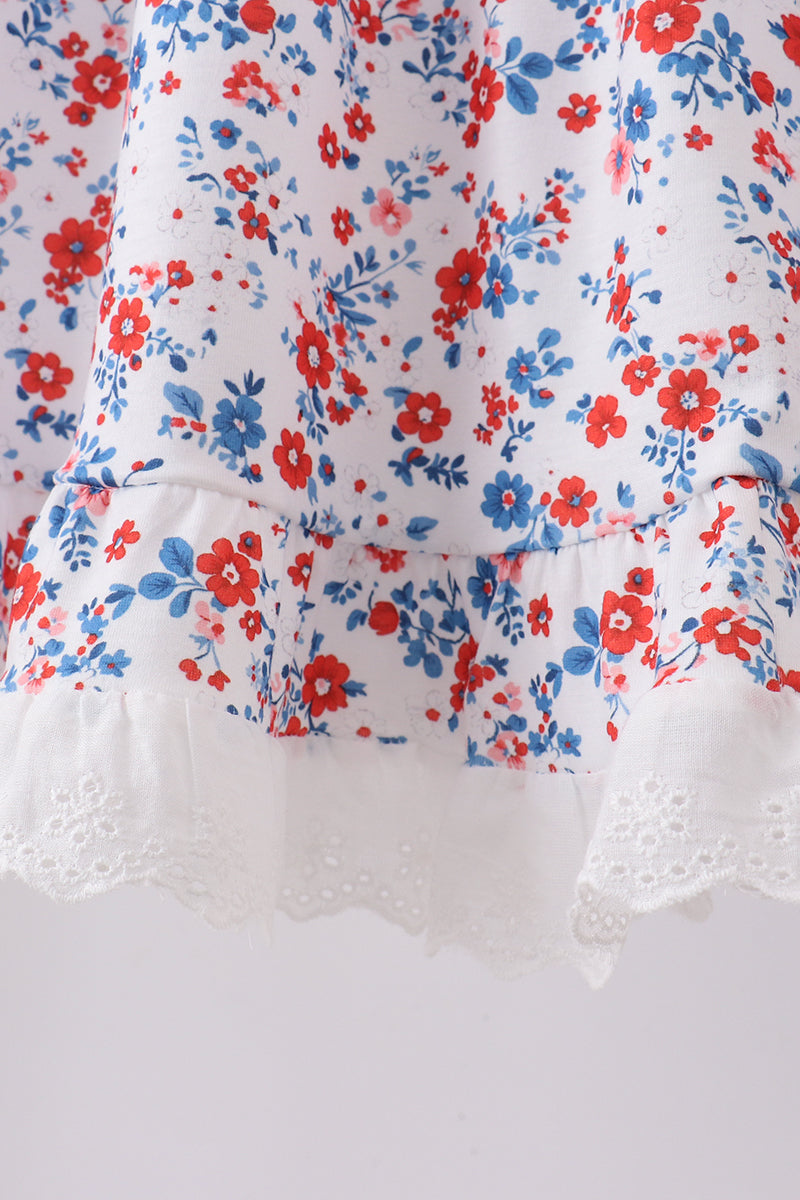 Blue floral lace smocked shorts set