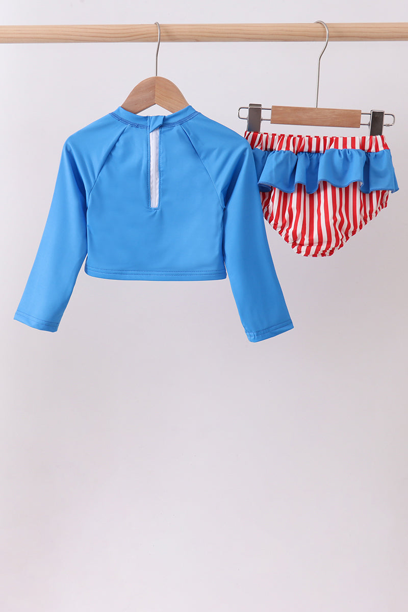 Blue bow sequin 2pc swimsuit
