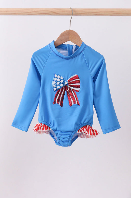 Blue bow sequin rashguard
