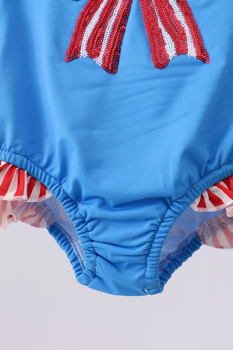 Blue bow sequin rashguard