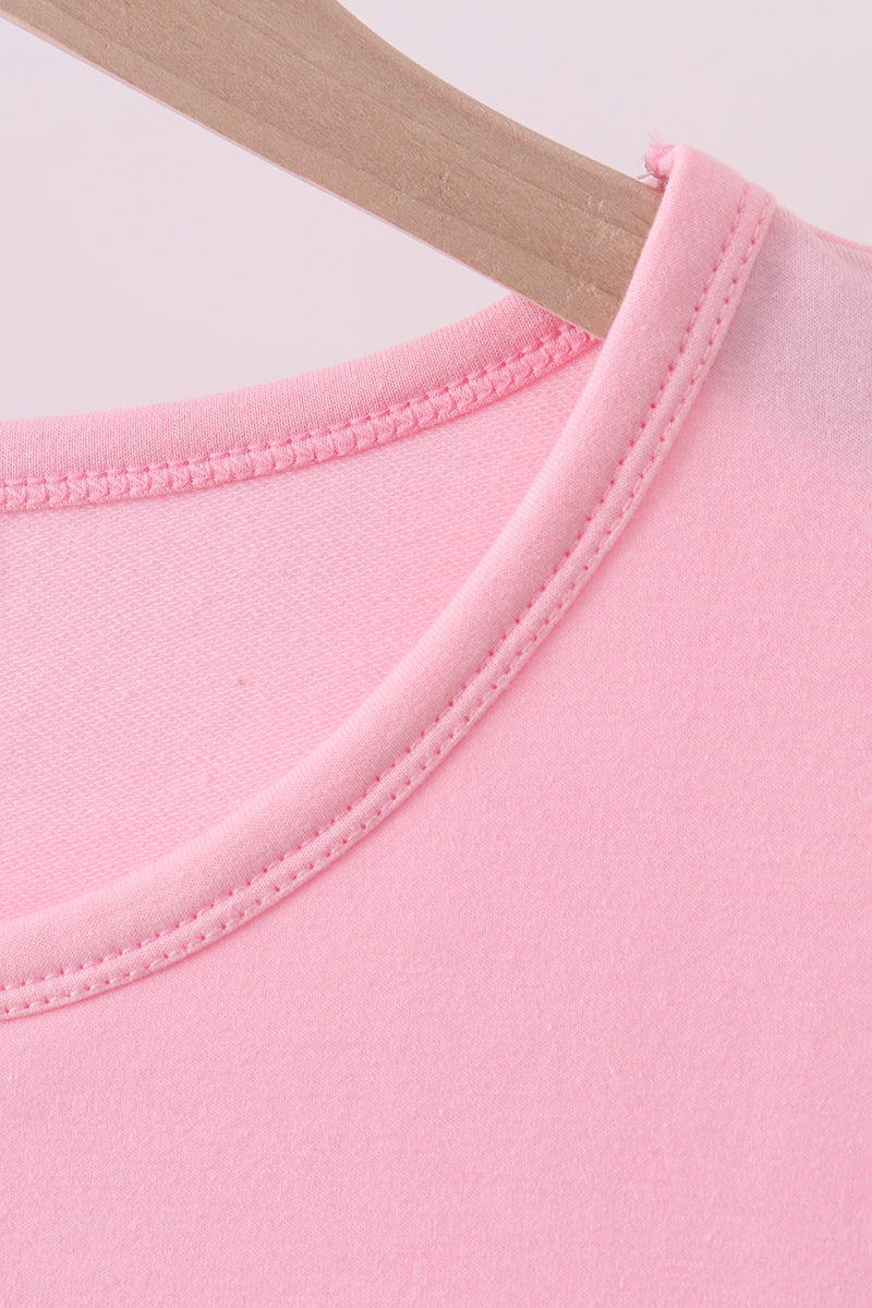 Pink flag bow sequin mom&me top