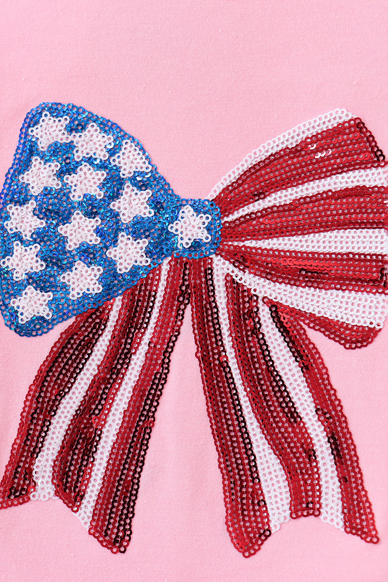 Pink flag bow sequin mom&me top