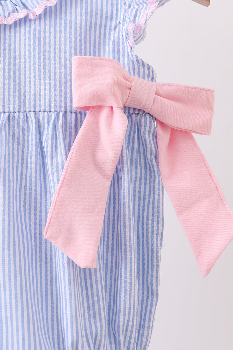 Blue Stripe Bow Seersucker Ruffle Bubble