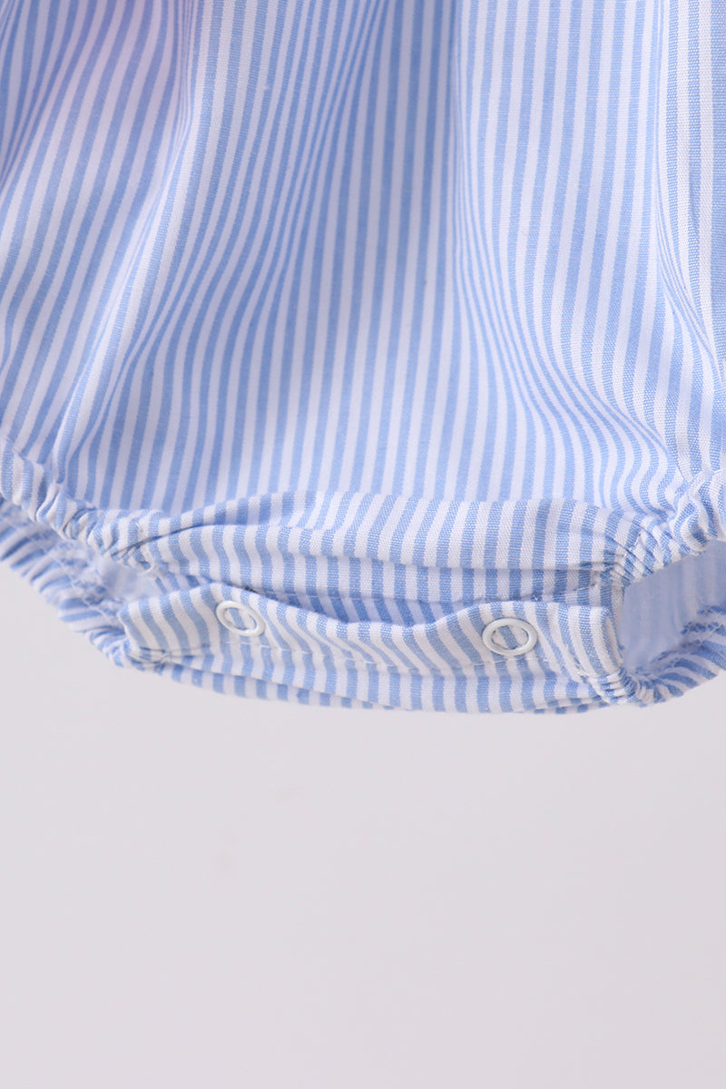 Blue Stripe Bow Seersucker Ruffle Bubble