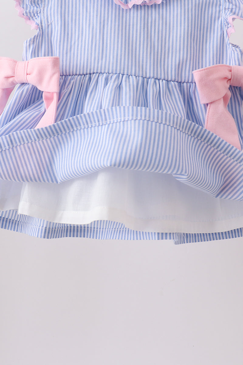 Blue Stripe Bow Seersucker Bloomer Set