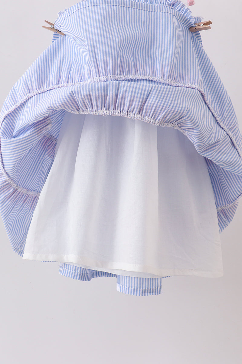 Blue Stripe Smocked Seersucker Mom Dress