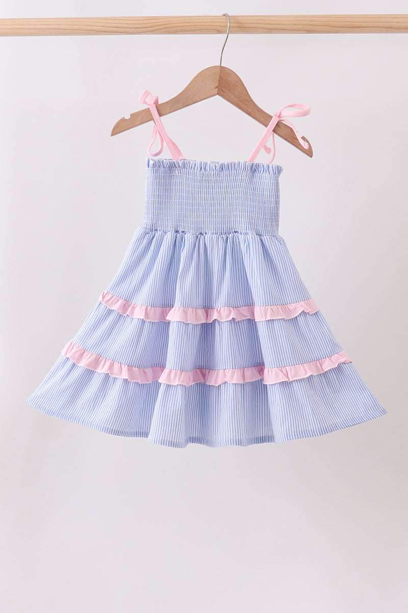 Blue Stripe Smocked Seersucker Mom Dress