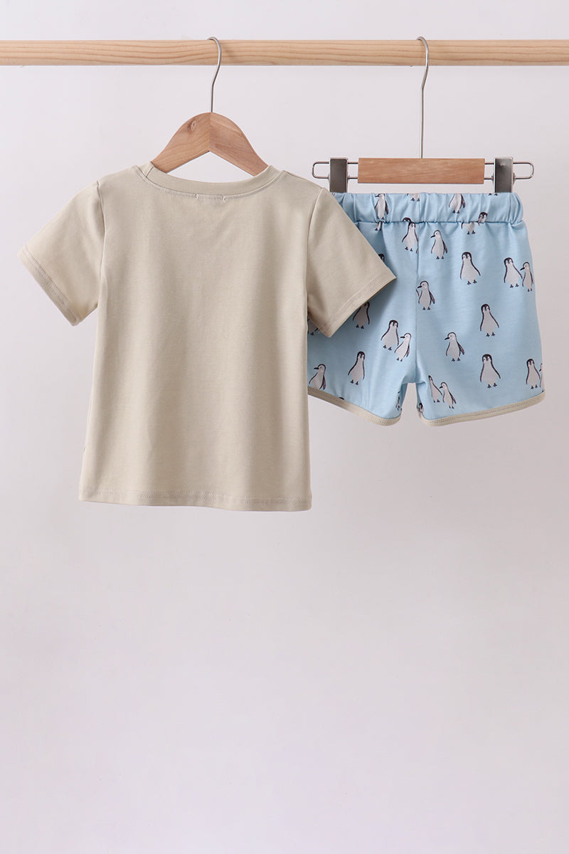 Penguin print shorts set