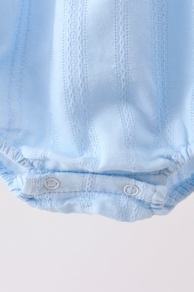 Blue Bow Smocked Embroidered Jacquard Bubble