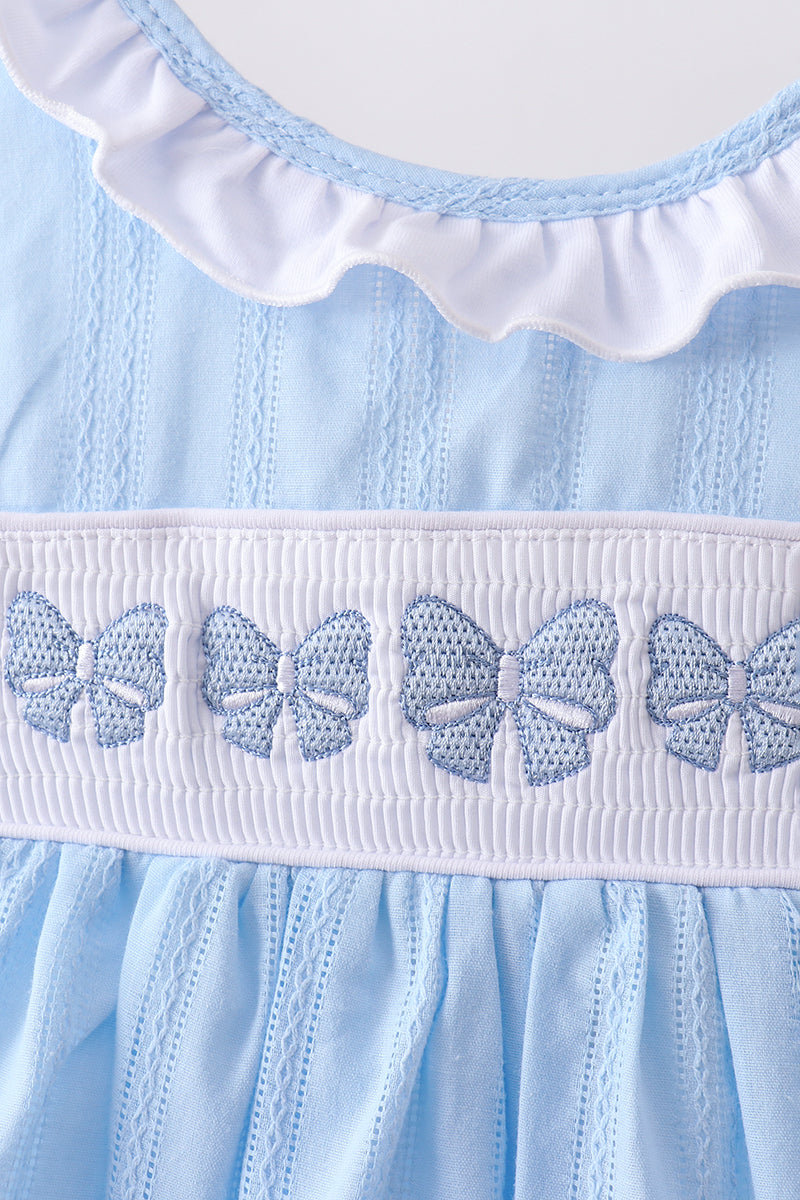 Blue Bow Smocked Embroidered Jacquard Set