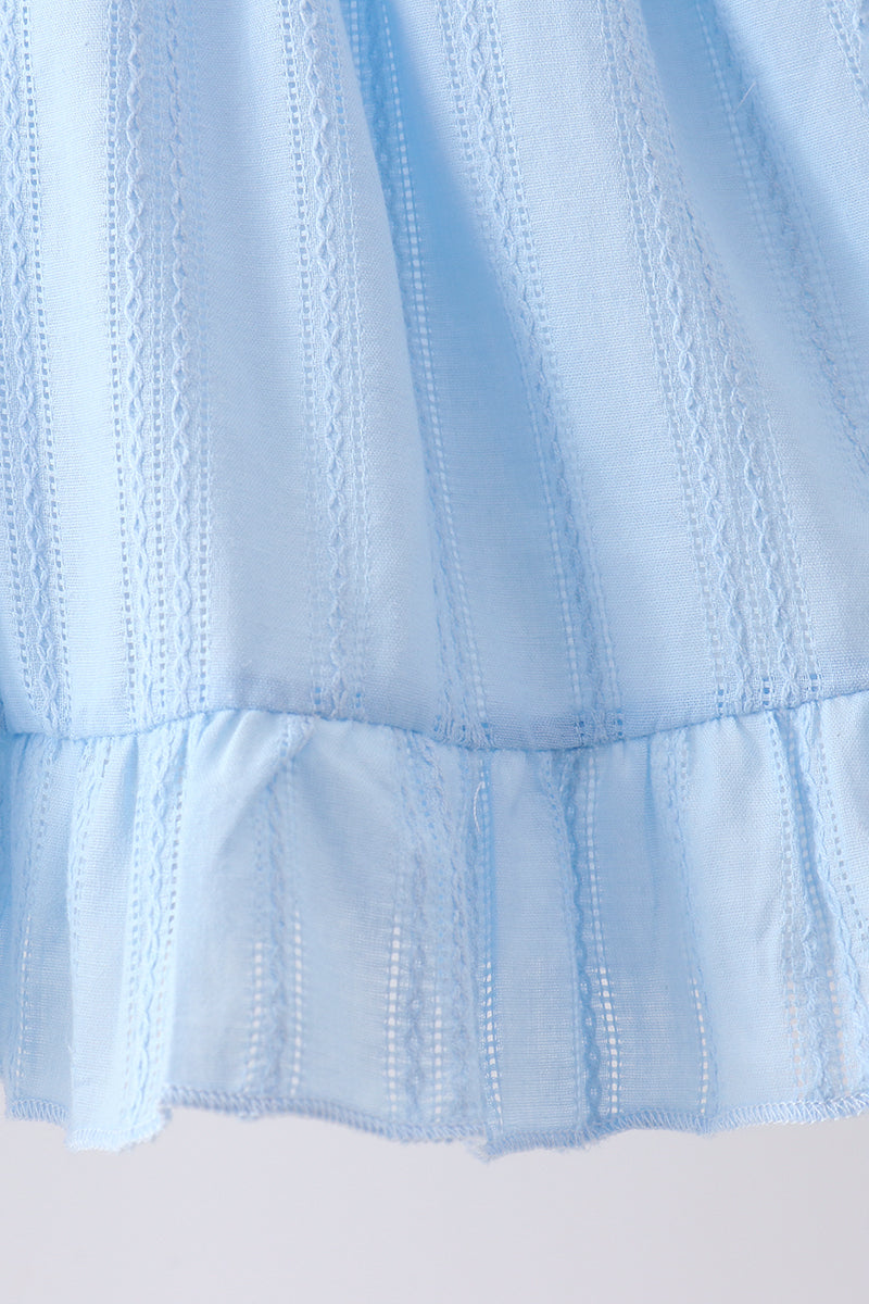 Blue Bow Smocked Embroidered Jacquard Set