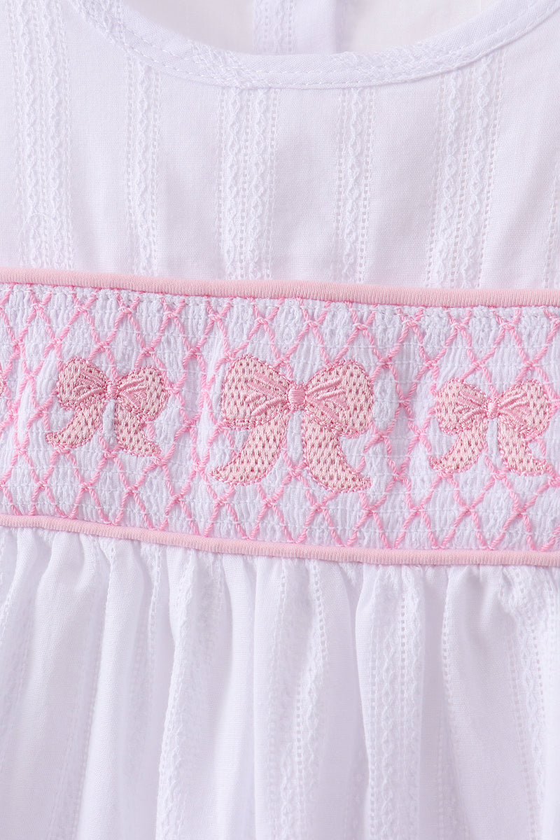 White Bow Smocked Jacquard Ruffle Shorts Set