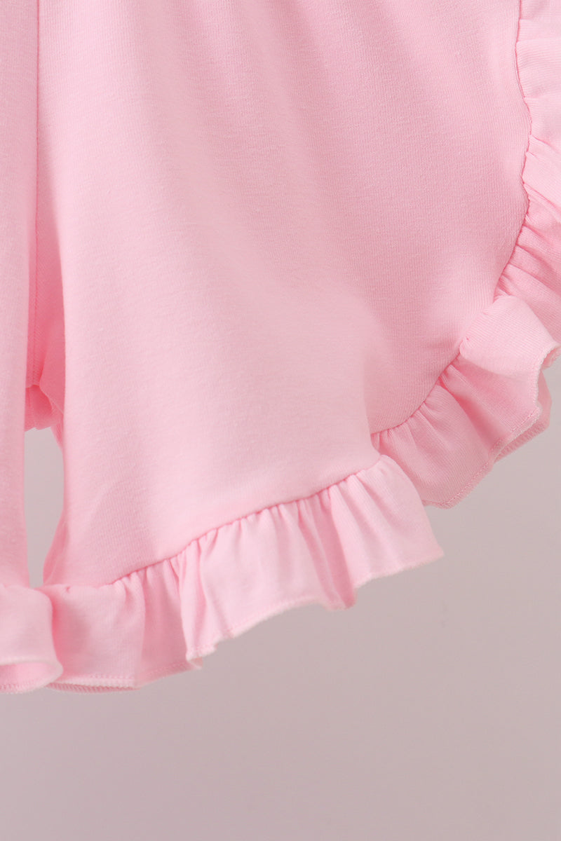 White Bow Smocked Jacquard Ruffle Shorts Set