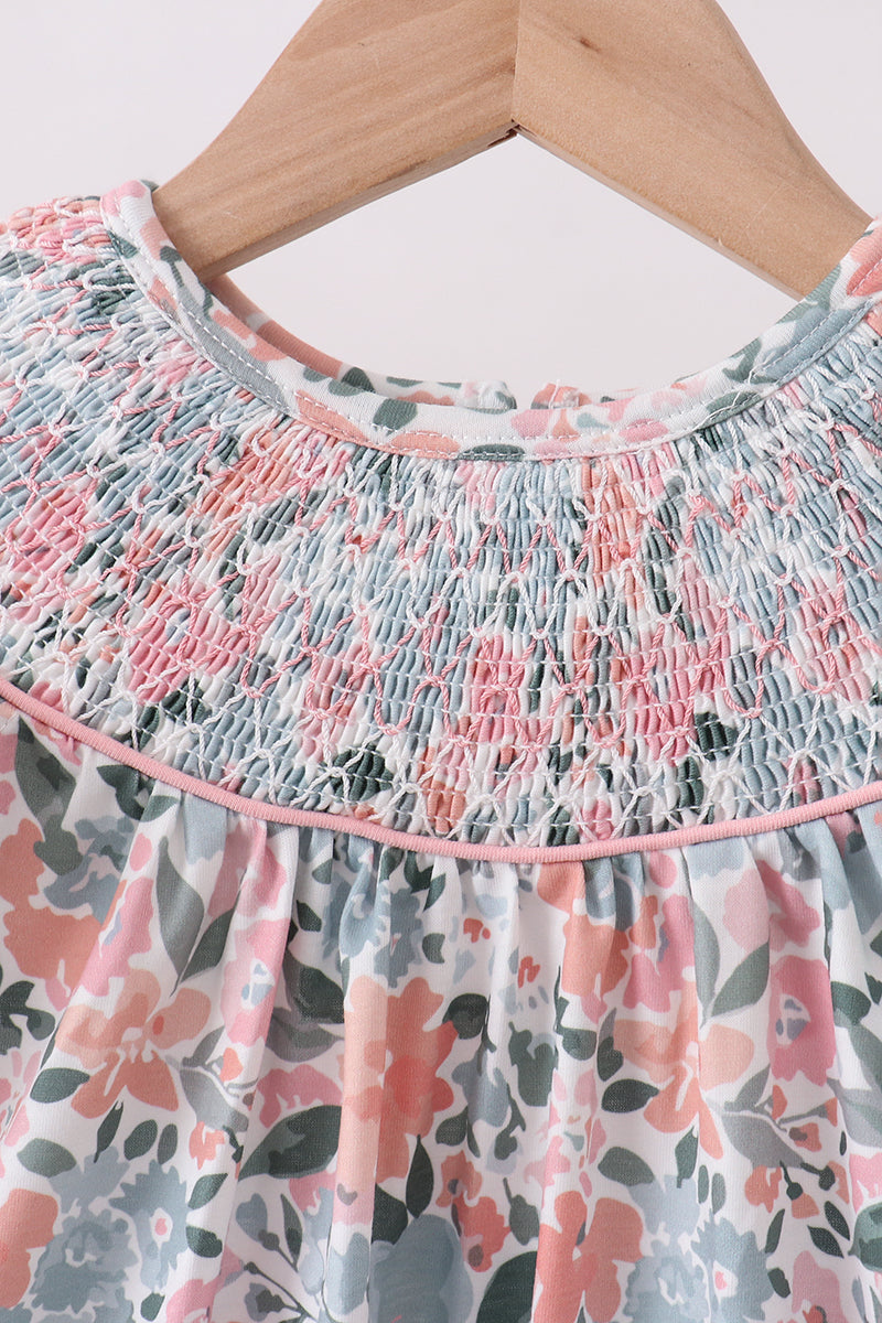 Pink Floral Smocked dress