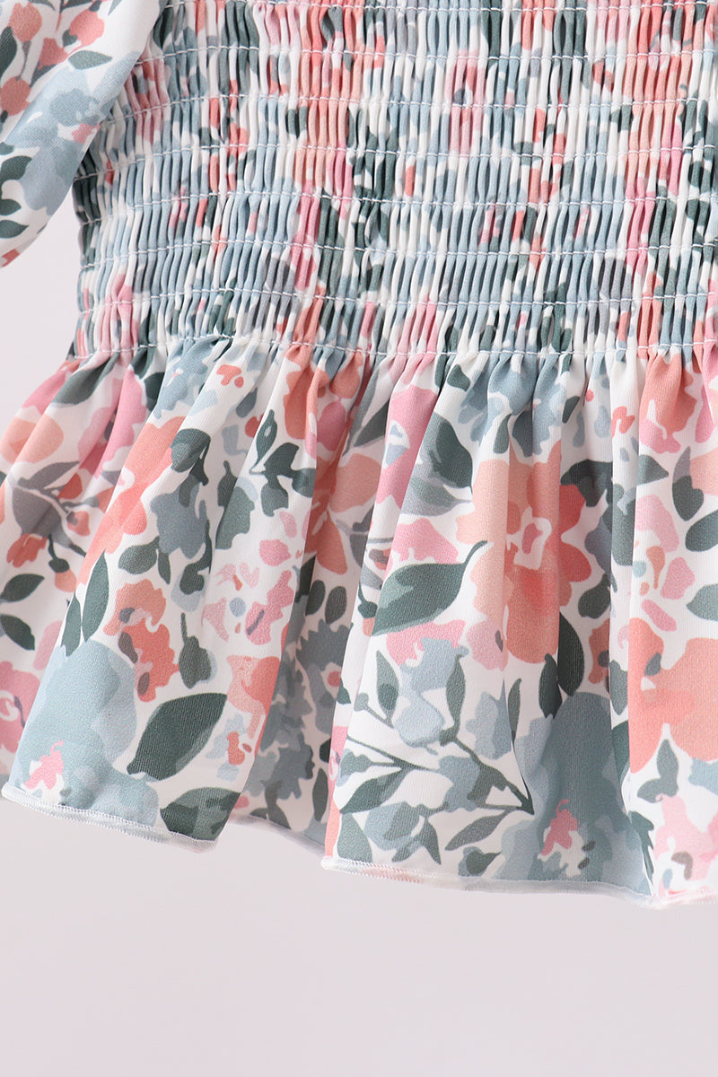 Pink Floral Smocked UPF Swim Set