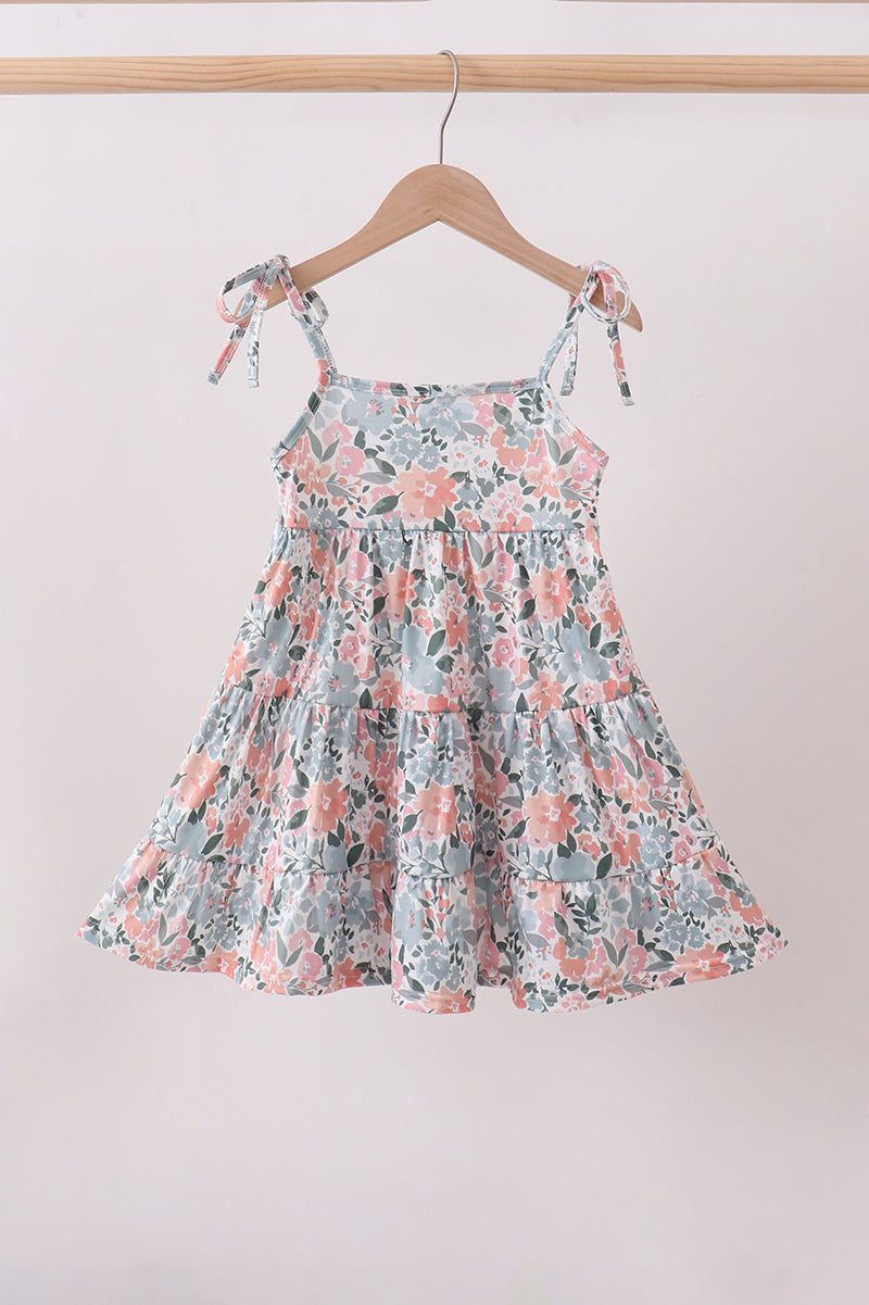 Pink Floral tiered Dress