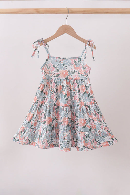Pink Floral tiered Dress