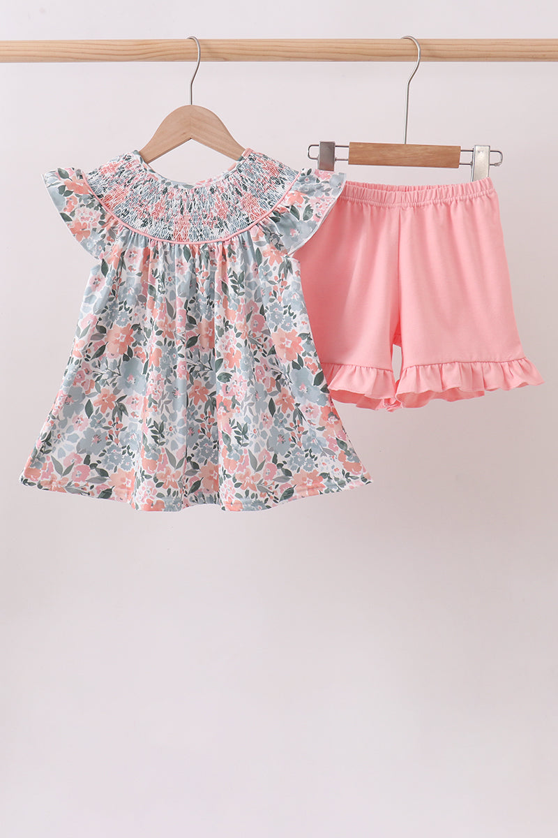 Pink Floral Smocked Set