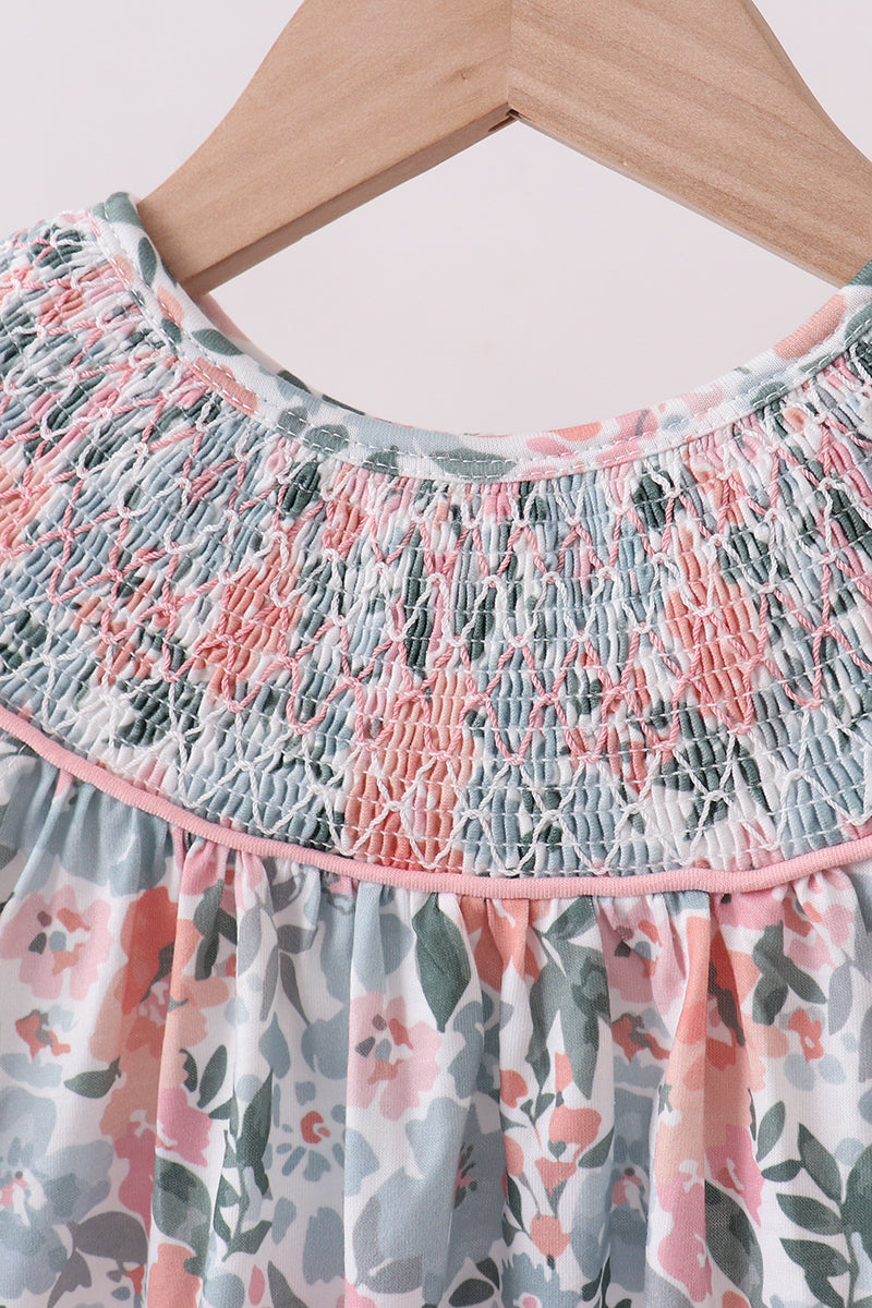 Pink Floral Smocked Set