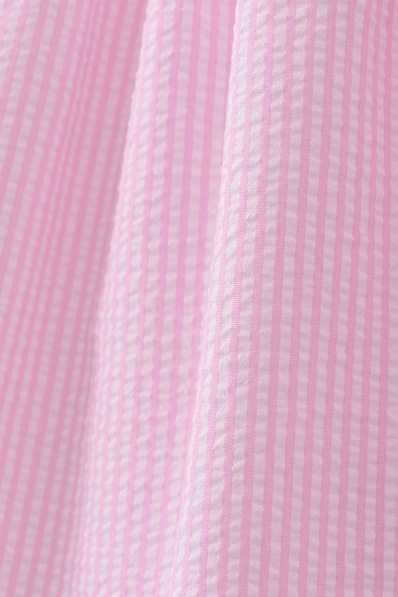 Pink stripe seersucker strawberry smocked dress