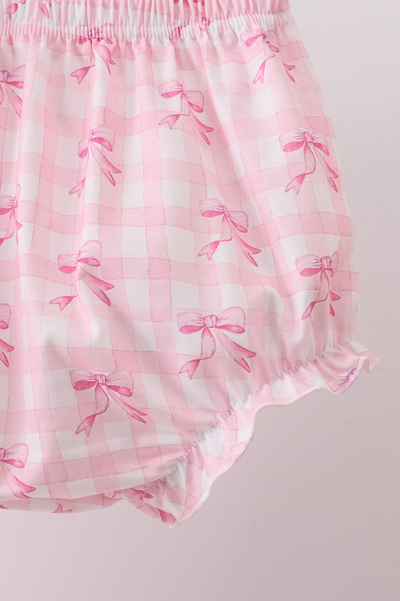 Pink bow print scalloped bloomer set