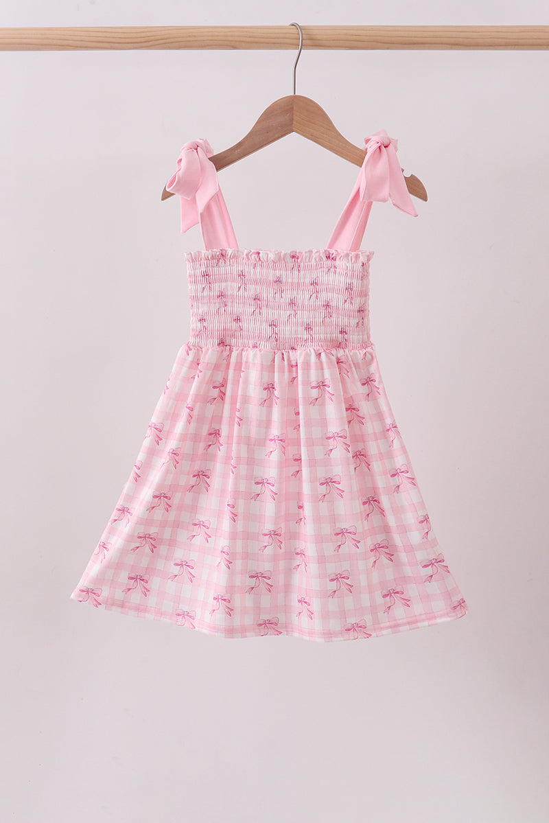 Pink bow smocked ruffle dress
