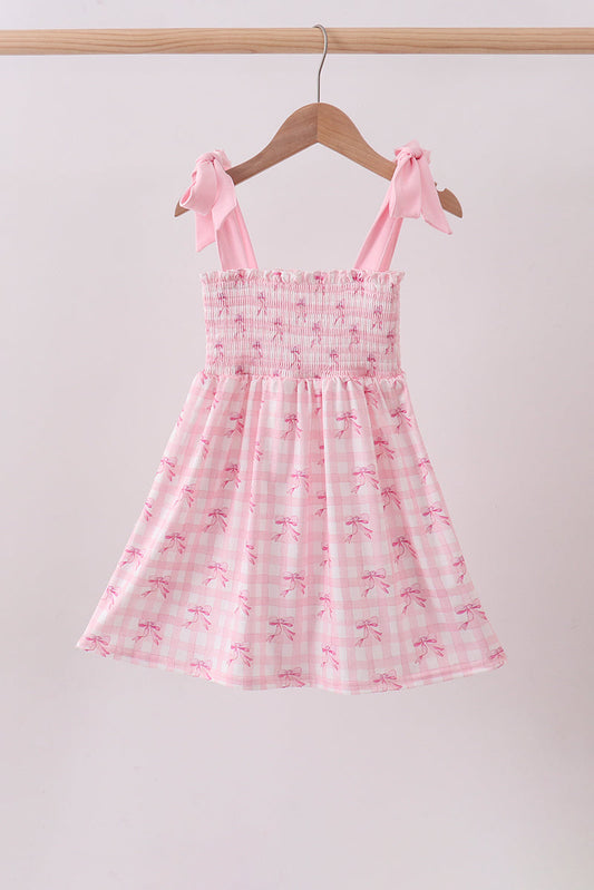 Pink bow smocked ruffle dress