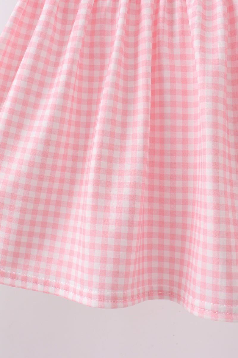 Pink Gingham Animal Embroidered Set