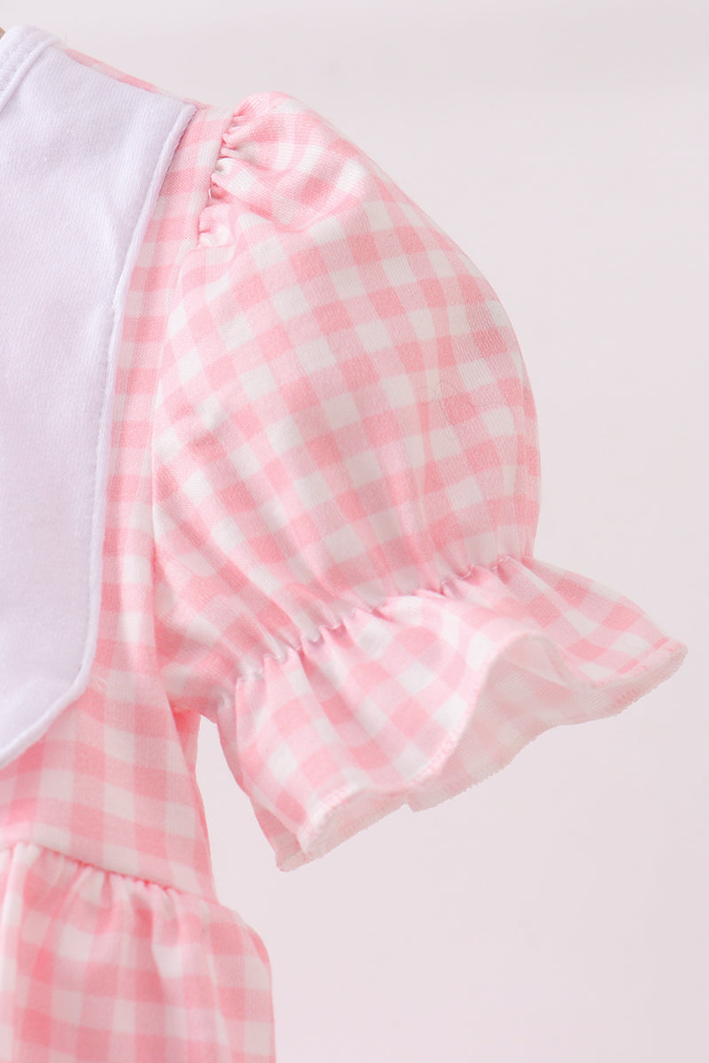 Pink Gingham Animal Embroidered Bubble