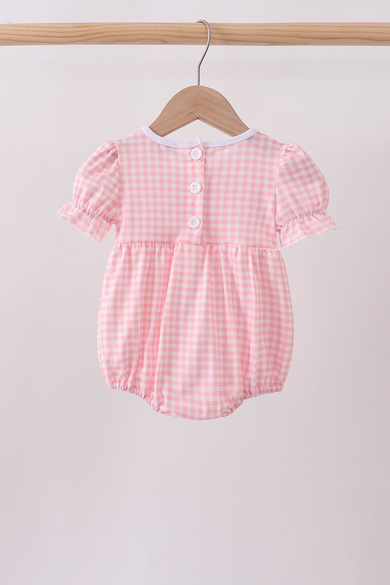 Pink Gingham Animal Embroidered Bubble