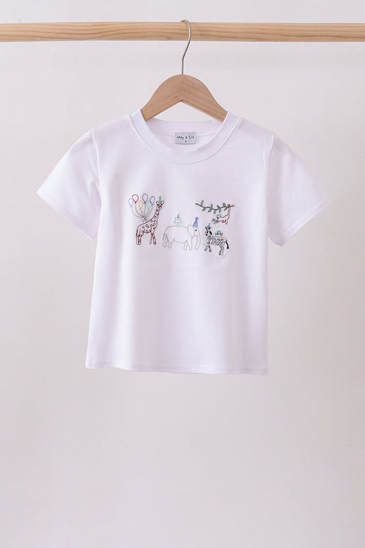 White Animal Embroidered Top
