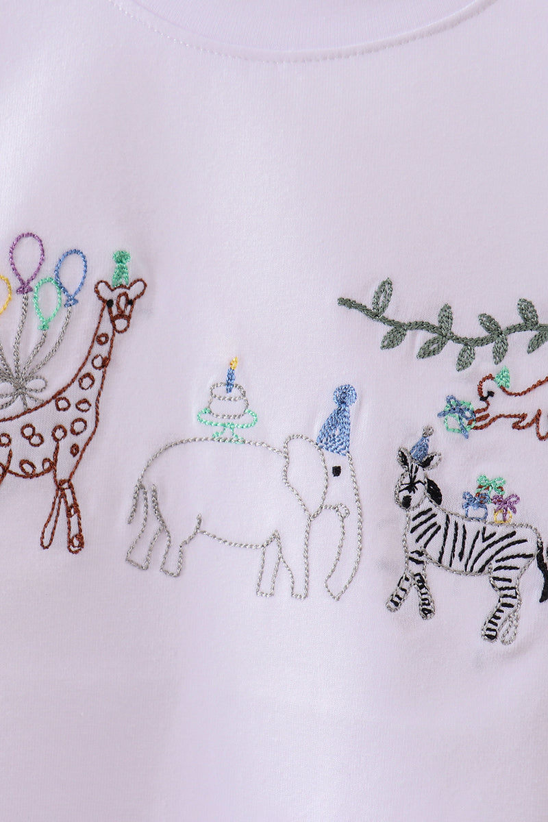 White Animal Embroidered Top