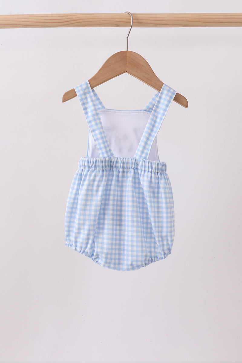 Blue Gingham Animal Embroidered Bubble