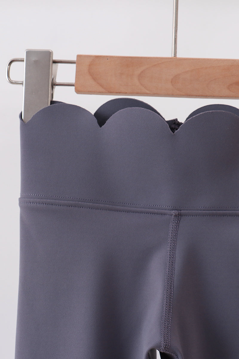 Gray Scalloped Yoga Active Leggings