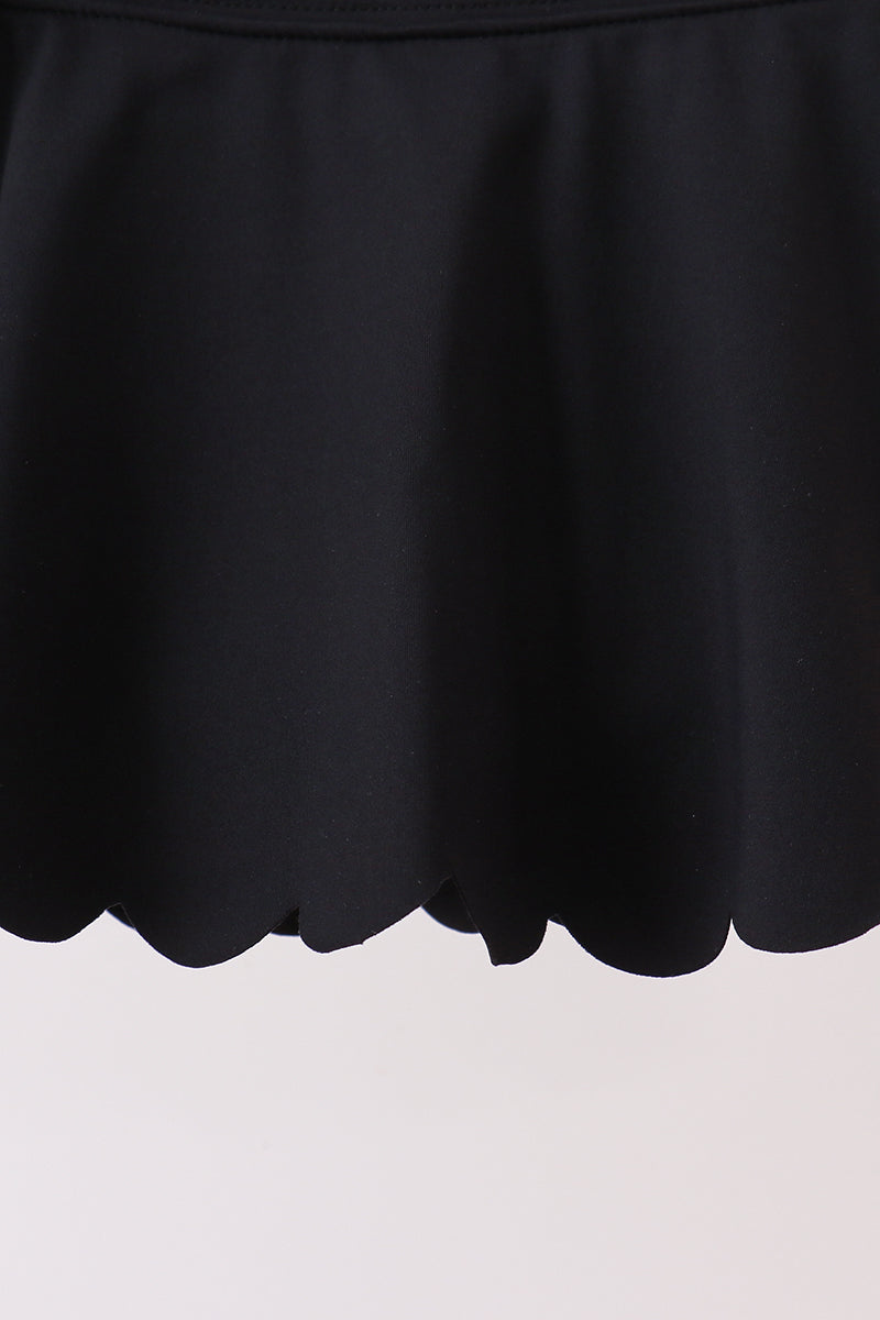 Black Scalloped Yoga Skorts Set