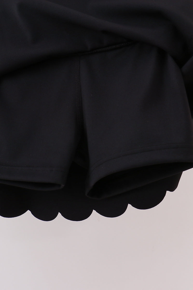 Black Scalloped Yoga Skorts Set