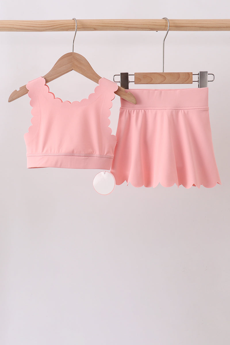 Pink Scalloped Yoga Skorts Set