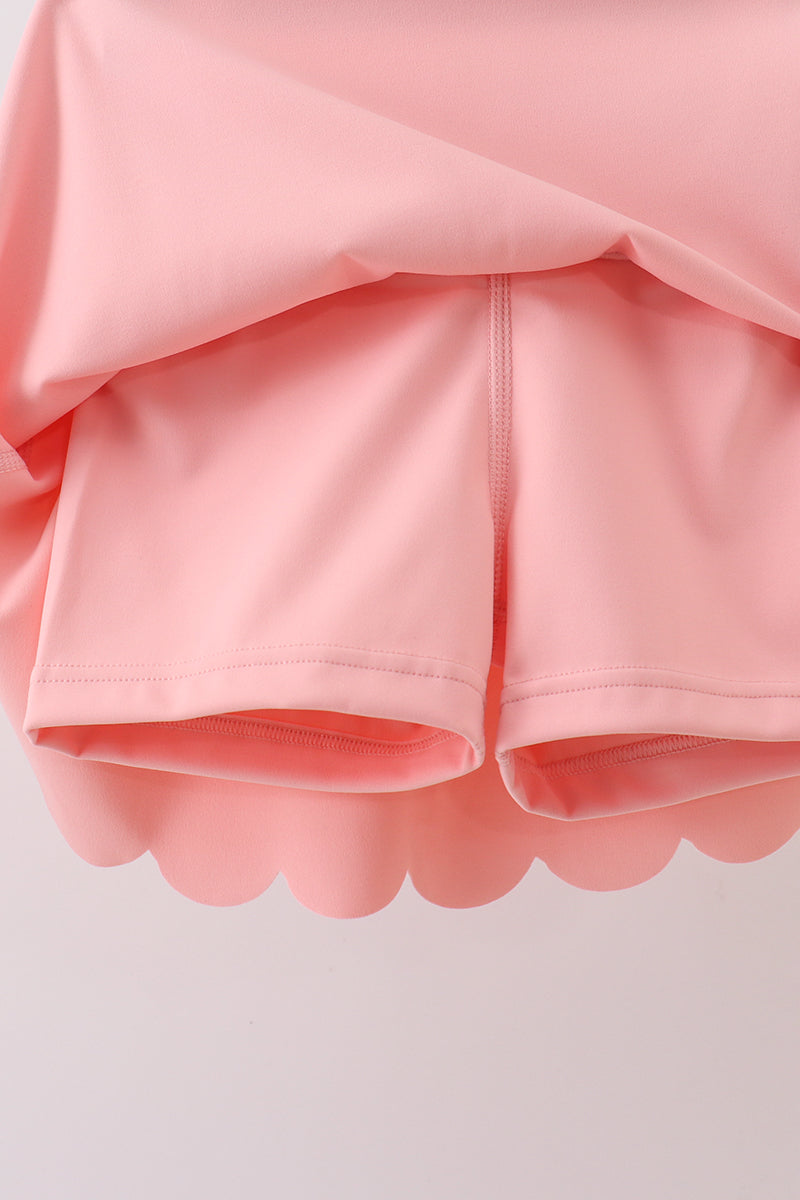 Pink Scalloped Yoga Skorts Set