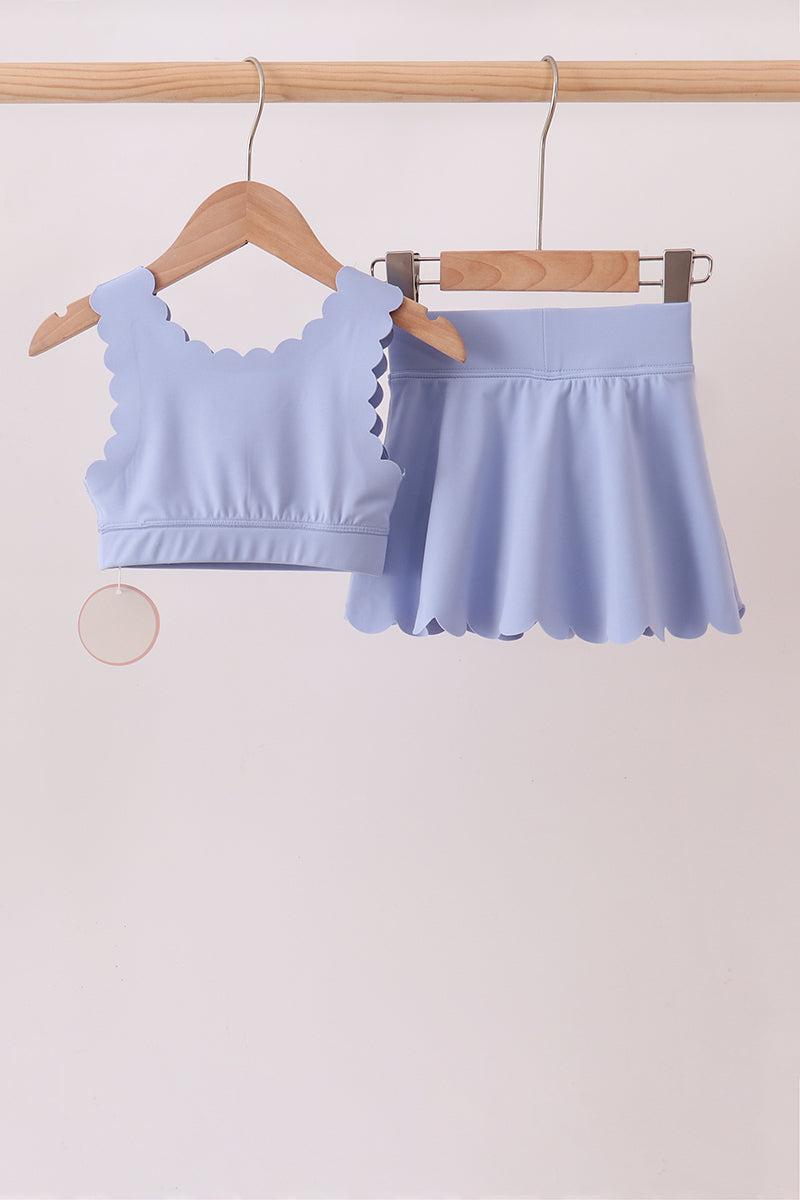 Violet Scalloped Yoga Skorts Set